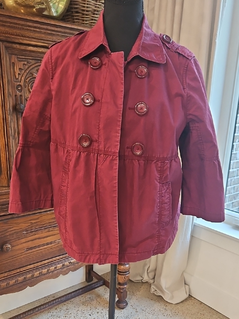 Mixit Burgundy Double-Breasted Trench Coat